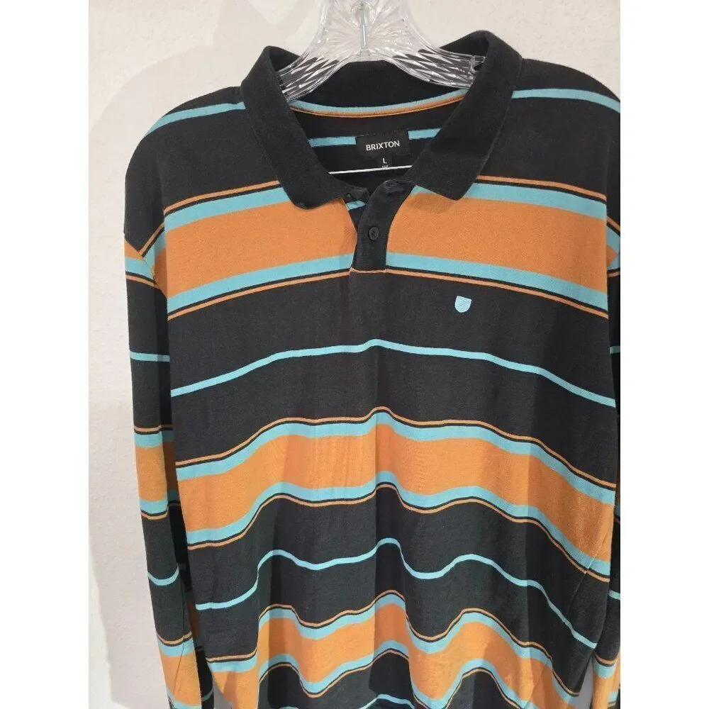 Brixton Rugby Stripe Long Sleeve Polo Shirt Sz Large Men